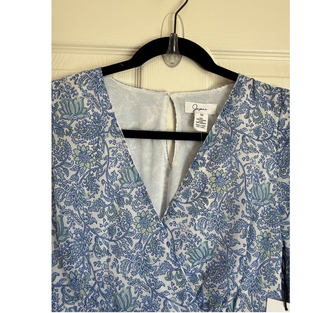 Japna Blue Floral V-Neck Ruffle Mini Dress Long Balloon Sleeve NWT‎ Medium - Picture 4 of 7